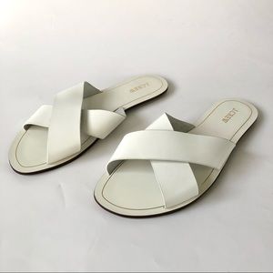 J.crew Cyprus Off-White Leather Cross- Strap Slide Sandals Size 11 (NWOB)